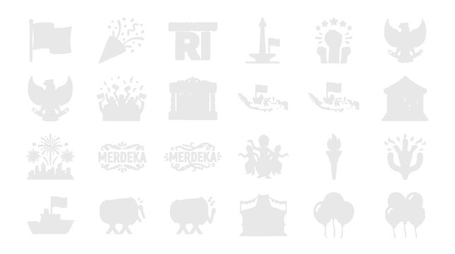 Indonesia Independence Day Icons Set: Garuda, Flags, Fireworks, Merdeka, Monas
