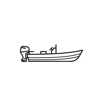 Outboard motorboat outline on white background illustration for design