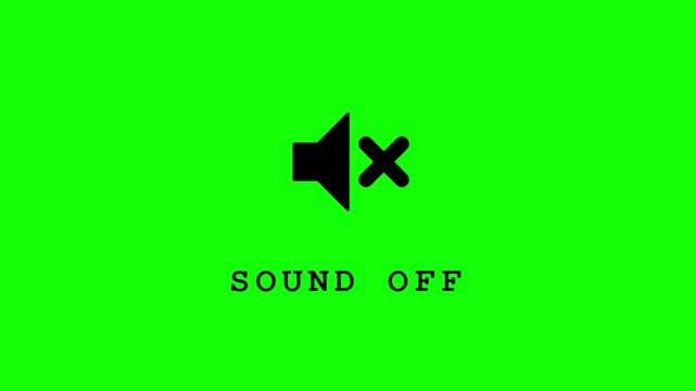 Audio icon animation pack with sound on, sound off, and mute volume symbols on green screen chroma key for video editing, user interface cues, and social media content creation