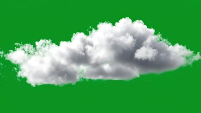 A single fluffy white cloud isolated on a green screen background.