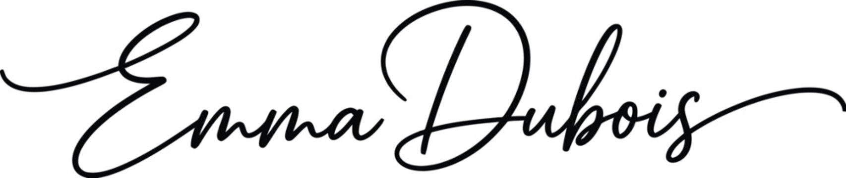 Emma Dubois is displayed in a sophisticated and elegant black script typeface.
