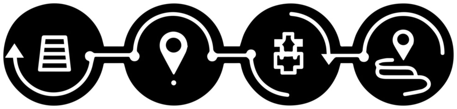 Survey lifecycle stages icon set black filled symbols for research process workflow and strategy planning on white background