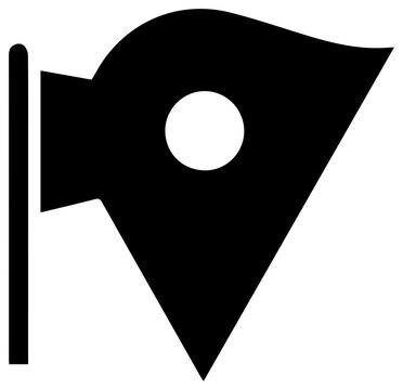 Solid black filled icon of a survey localization flag on a white background symbolizing location and mapping