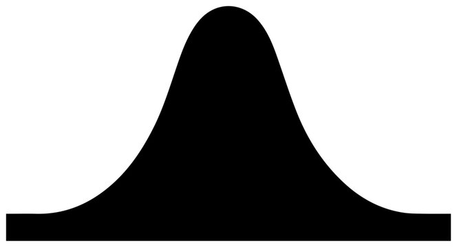 Solid black filled icon of a normal distribution curve statistical bell curve symbol isolated on white background for data analysis and research purposes