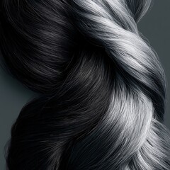 Naklejka premium gray hair reversal concept, split hair strand black and gray,
