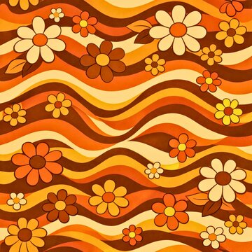 abstract orange background with flowers