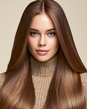 healthy long hair after restoration treatment, smooth shiny texture