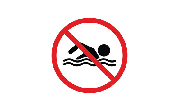 No swimming sign with red circle and diagonal slash over black swimmer