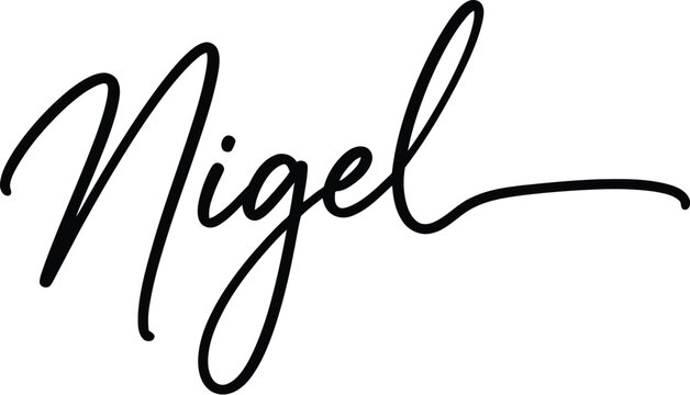 Nigel is the handwritten calligraphy name displayed in a modern elegant black script font.