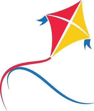 Kite illustration depicts a vibrant diamond shape flying gracefully in the clear spring air.