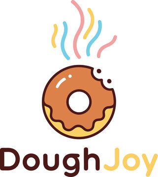 Donut with a bite taken out serves as a playful branding element for a local bakery shop.