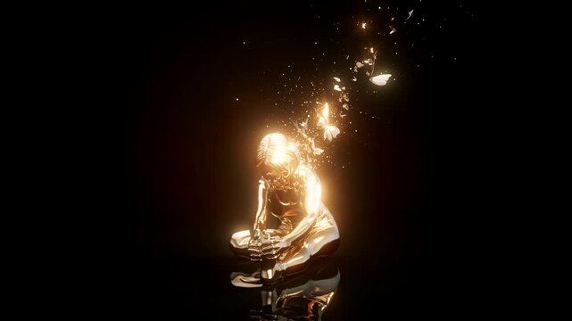 Conceptual 3D animation of a woman practicing yoga