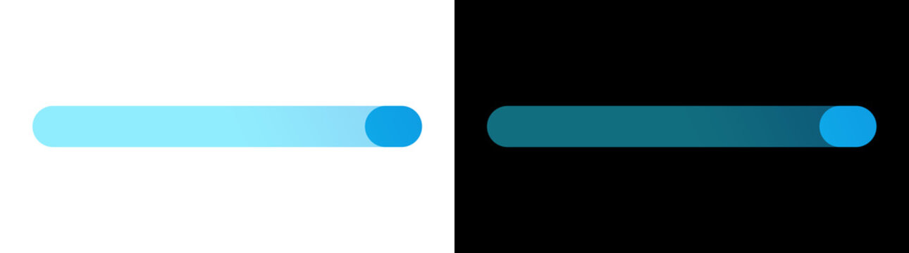 Blue toggle switch slider control with rounded handle on transparent and black background, isolated UI button element