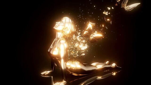Conceptual 3D animation of a woman practicing yoga