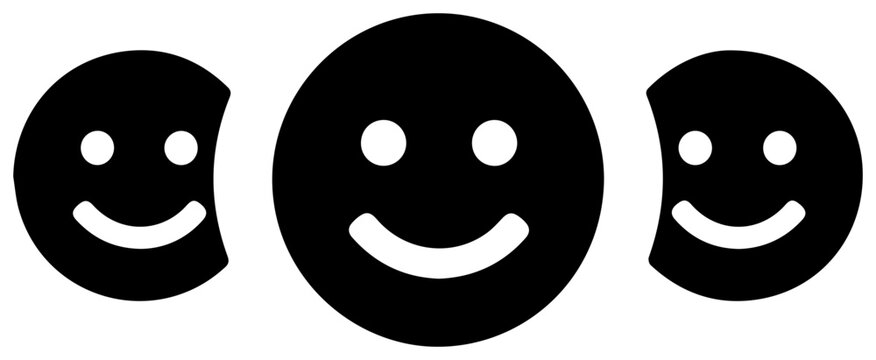 Black filled smiley faces for sentiment analysis and emotions survey icons