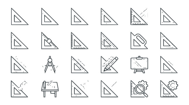 Geometry Tools Collection: Set Squares, Compass, Ruler, Drafting Table Icons