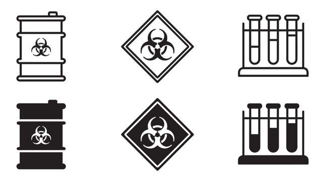 Biohazard and chemical hazard warning icons with test tube biohazard chemical infectious illustration