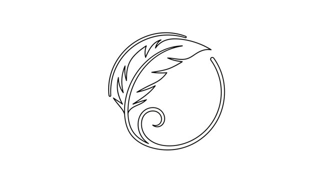 Minimalist continuous line drawing of feather in circular frame