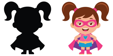 Cute cartoon superhero girl standing with hands on hips vector illustration © Noyon