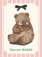 Hug love Mama and baby bear heartwarming coquette illustration © GuitaRies