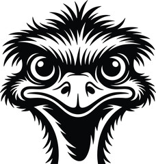 Obraz premium ostrich, black silhouette, wild-eyed, bird, animal, head, black and white, eps10, black, silhouette Black silhouette of a wild-eyed ostrich head bird animal