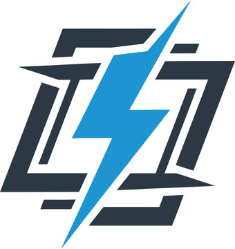 Lightning bolt symbol framed within sharp abstract lines conveys speed and high energy power usage.