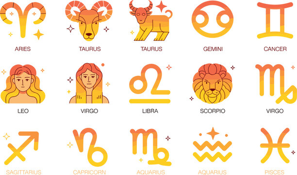 Modern zodiac symbol vector illustration with colorful astrological signs, horoscope icons, and gradient astrology artwork