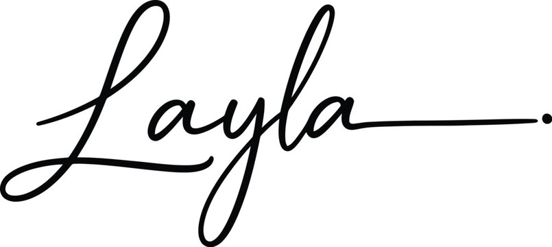 Layla is presented as a sophisticated handwritten style word isolated on a crisp white surface.