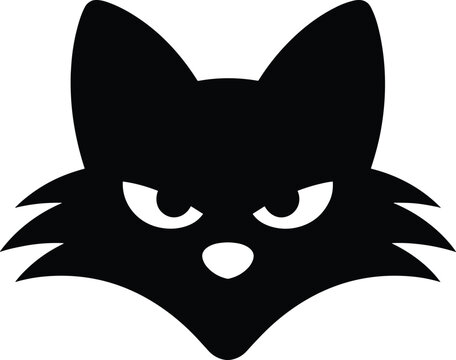 cat, silhouette, black, minimalist, angry, expression, animal, face, head, ears, eyes, nose, white background, eps10, cat's Minimalist black silhouette of a cat's head with angry expression