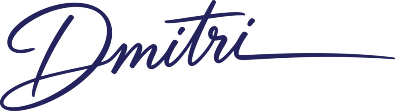 Dmitri signature rendered in a dark blue cursive script adds a modern touch to professional branding.