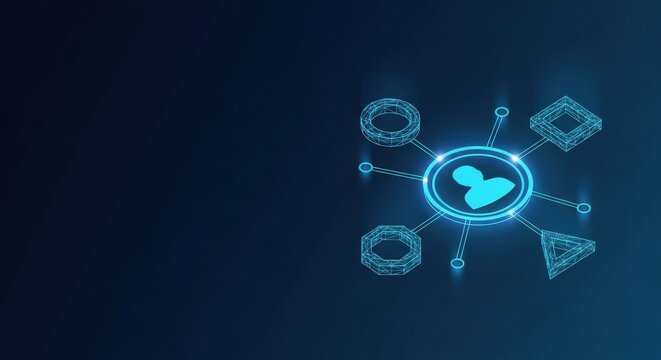 Glowing Digital Network Connecting People Icons in a Futuristic Blue Abstract Design