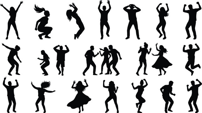 Silhouette people dancing in various styles isolated on white background, Vector