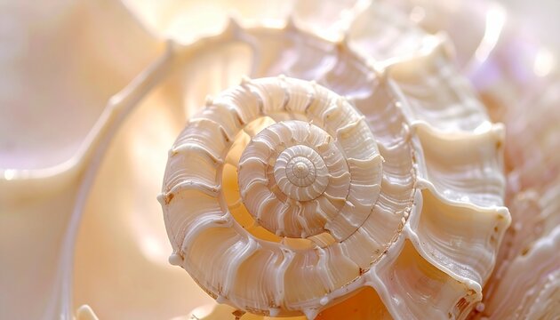 White Sea Shell with Spiral Pattern on Soft White Sand Coastal