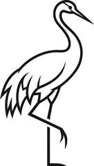 Fototapeta premium Crane bird illustration depicts a minimalist nature silhouette standing on one leg in a simple style.