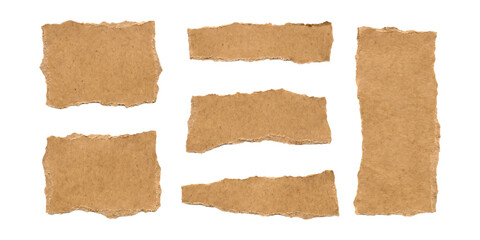 Fototapeta premium Set of torn brown paper pieces with rough edges for scrapbooking and creative collage projects