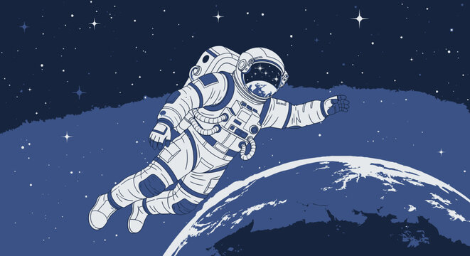 Astronaut in space illustration exploring beyond planet earth and stars