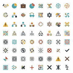 Fototapeta premium Collection of various abstract icons and symbols for business and technology applications.