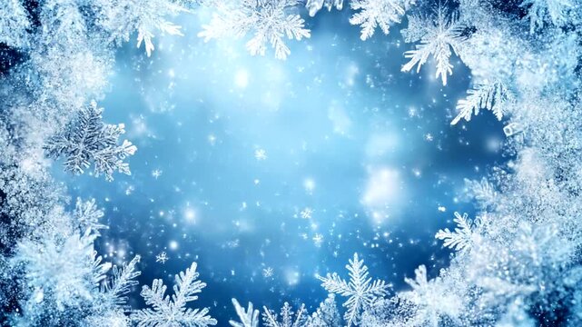 Winter Wonderland with Snowflakes and Blue Background