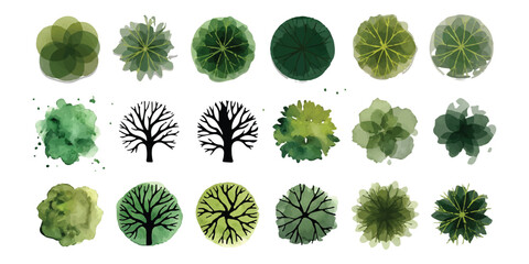 Set of top view trees for landscape architecture design and site plan elements ©  Designer