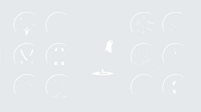 Minimalist ghost icons set on a light gray background, Halloween, cute spooky characters