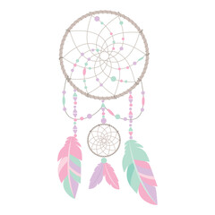Obraz premium Pastel Dream Catcher with Feathers and Beads