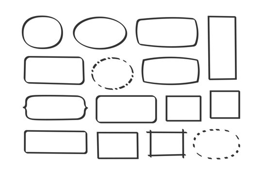 A set of black outlined rectangle and oval shapes on a white background
