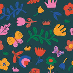 Naklejka premium Seamless pattern with butterflies and flowers.