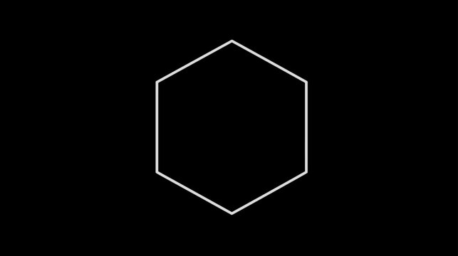 Abstract geometric white hexagon shape isolated on a solid black background, minimalist clean design element