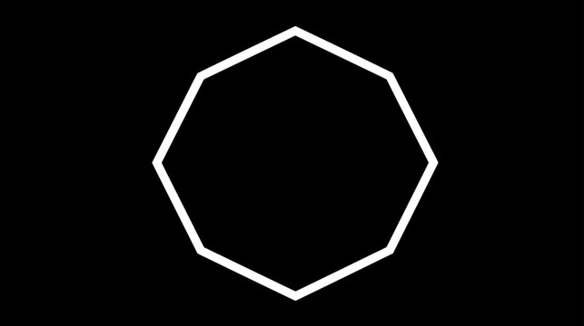 Clean white octagon outline on a stark black background, a minimalist geometric shape design element for modern concepts.