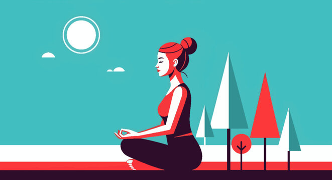 woman meditating in serene natural landscape