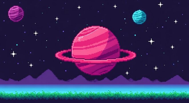 Pixel art space planet.