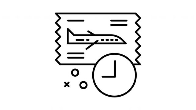 Airplane Ticket With Clock Icon.