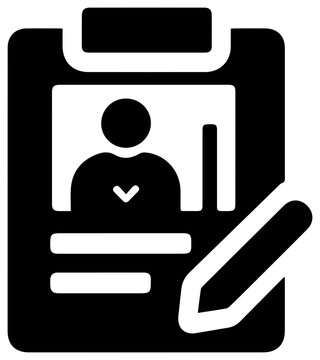 Solid black filled icon of survey supervised learning checklist clipboard with pencil graphic resource for business and technology concepts
