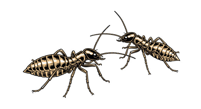 Detailed illustration of two ants isolated on white background for various uses
